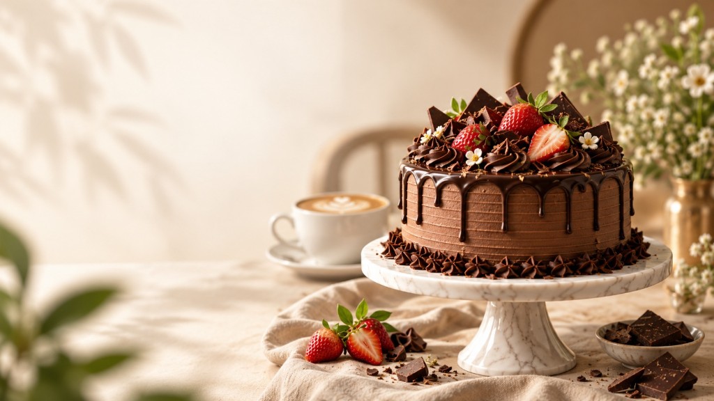 Tin's Delight celebration cake with strawberries